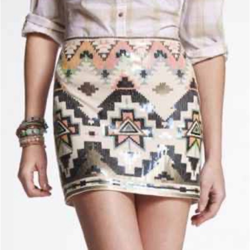 Express Sequin Printed Mini Skirt